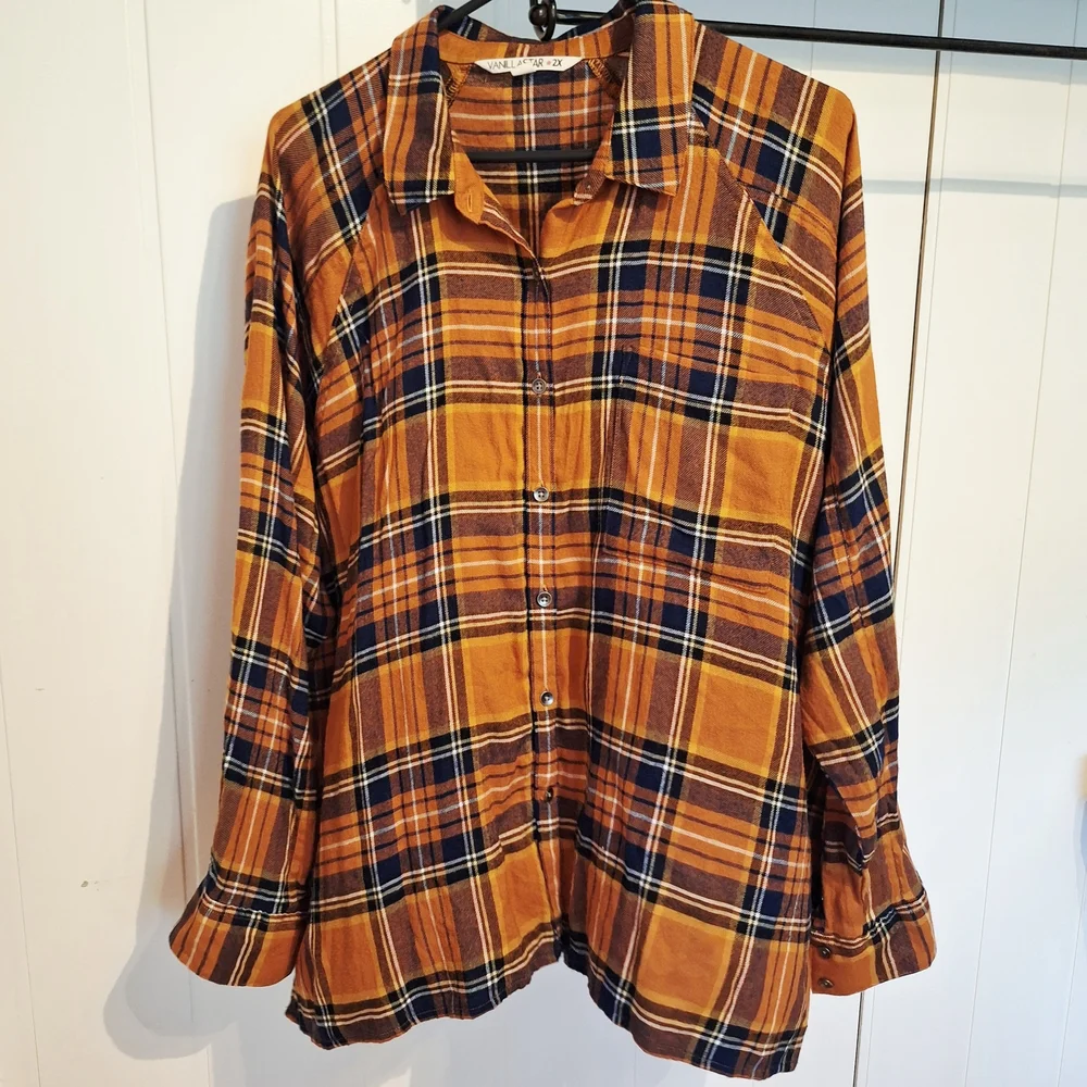 Vanilla Star Orange Brown Plaid Size 2XL Very Good Condition Perfect For Fall - Picture 1 of 3